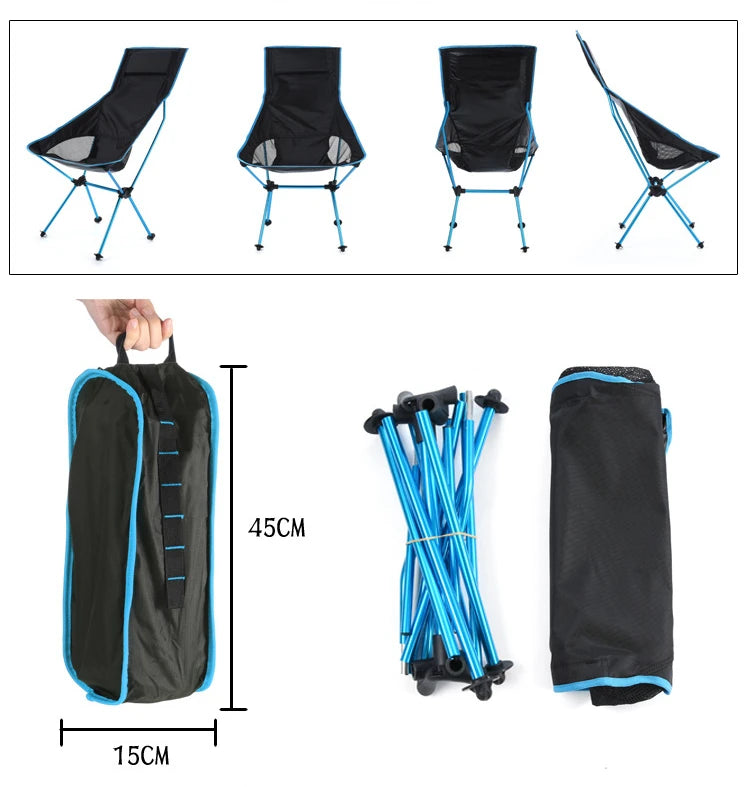 Portable Ultralight Folding Camping Chair - Oxford Fabric, Extended Length for Outdoor Fishing, BBQ, Picnic, Beach Festival