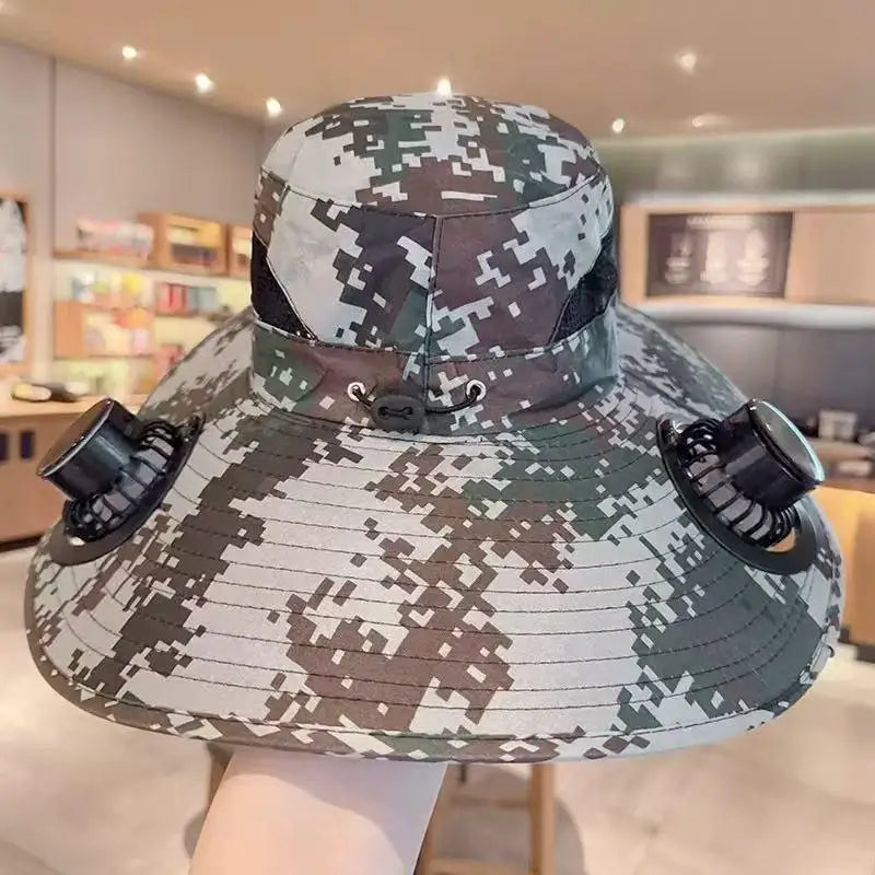 Large Size Quick Dry Bucket Hat With Solar Powered Fan USB Charging Sun Hat For Men Outdoor Hiking Camping Fishing Cooling Wear Trekker Essentials