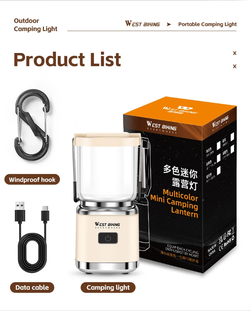 USB-C Rechargeable Camping Light - Magnetic Base LED Lantern with Tripod