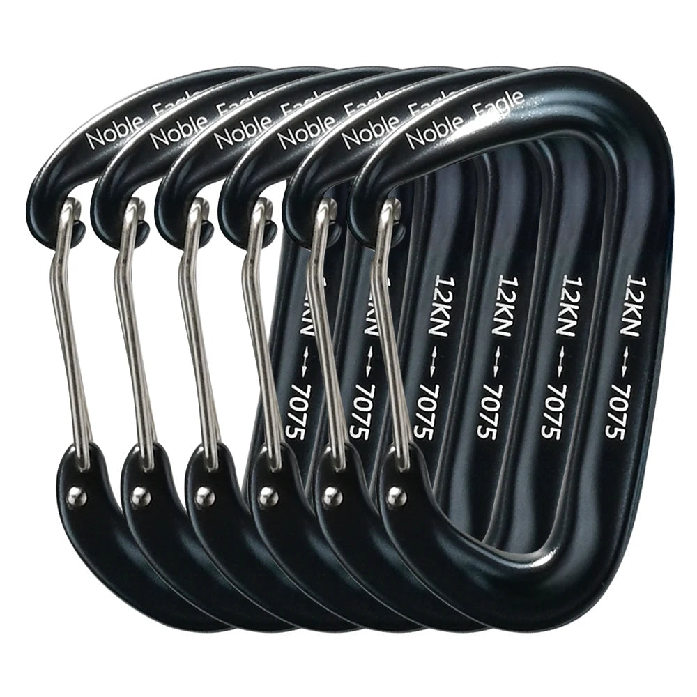 6Pcs 12kn Carabiner Set D Ring Heavy Duty Aluminum Tactical Carabiners Clips Camping Hiking Climbing Hook Hammock Outdoor Gear Trekker Essentials