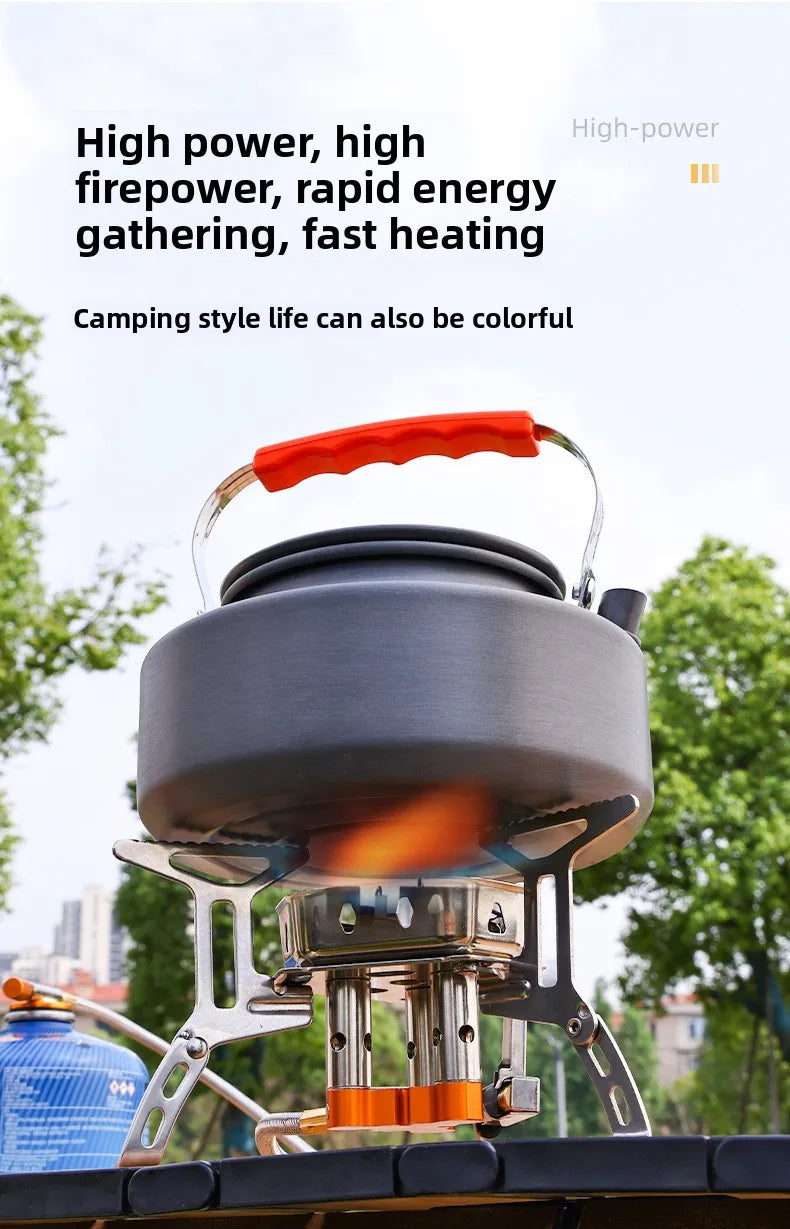 Estufa de camping portátil de 3 quemadores: estufa de gas butano resistente al viento con encendido para cocinar al aire libre.
