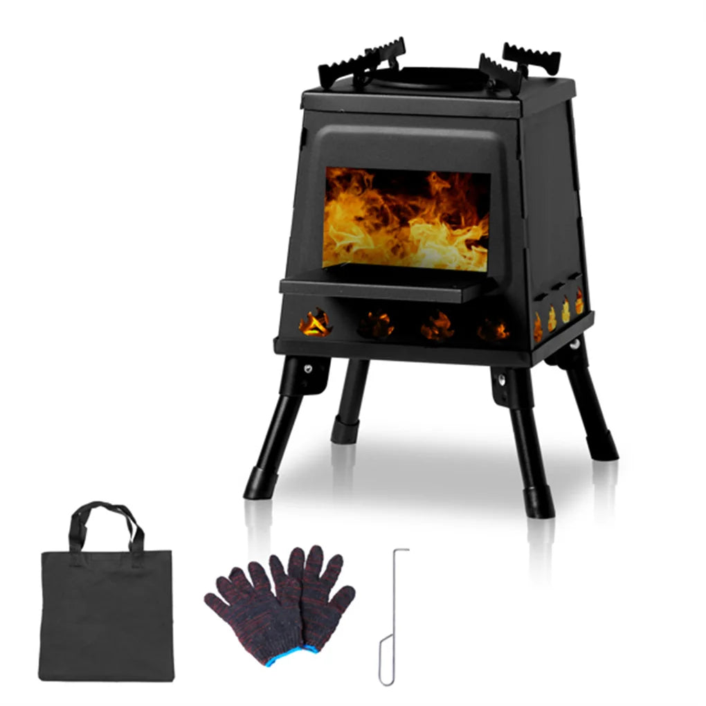 Portable Wood Burning Camp Stove - Windproof Outdoor Heater & Cooker for Camping