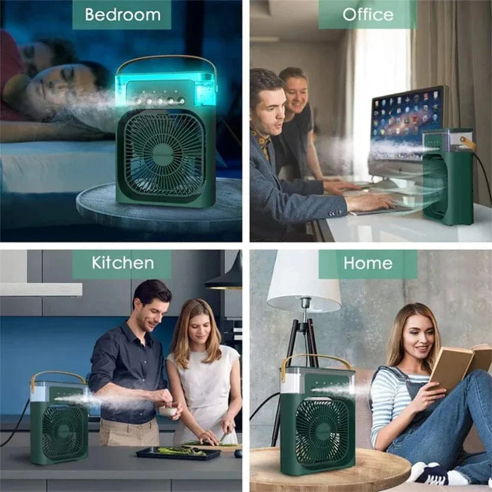 Ventilador eléctrico con humidificador: enfriador de aire portátil para camping y cochecitos de bebé