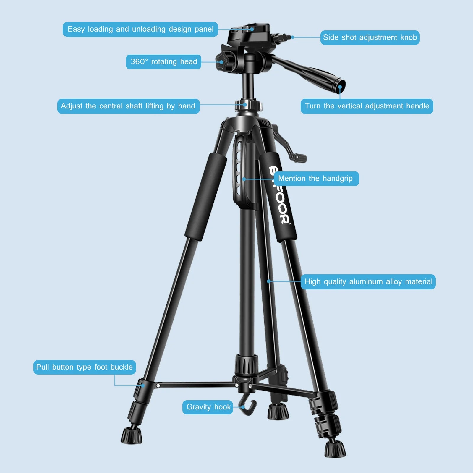 55" Aluminum Camera Tripod with Phone Mount - 140CM Tall Stand w/Pan Head for DSLR & Smartphone