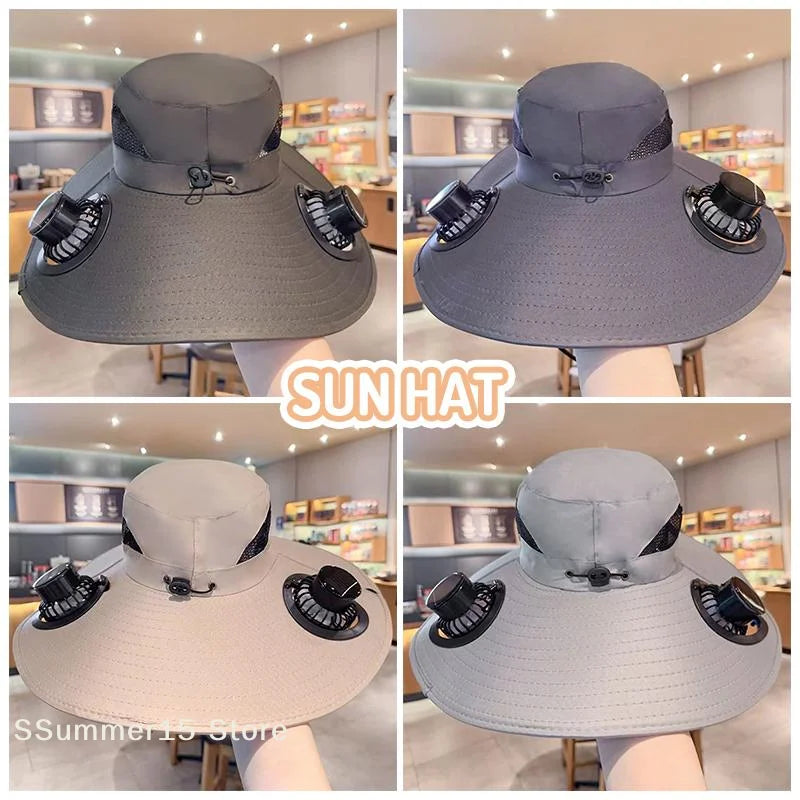 Large Size Quick Dry Bucket Hat With Solar Powered Fan USB Charging Sun Hat For Men Outdoor Hiking Camping Fishing Cooling Wear Trekker Essentials