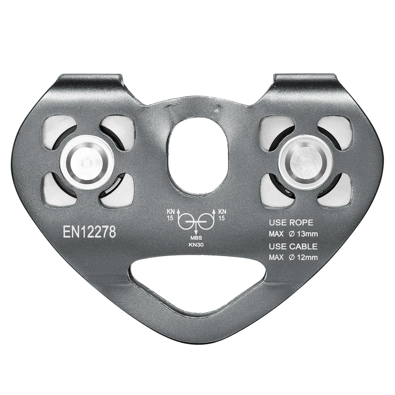 Polea de escalada de alta resistencia de 30 kN: carro de cable de aleación de aluminio con rodamiento de bolas para escalada en roca/hielo, espeleología y rescate.