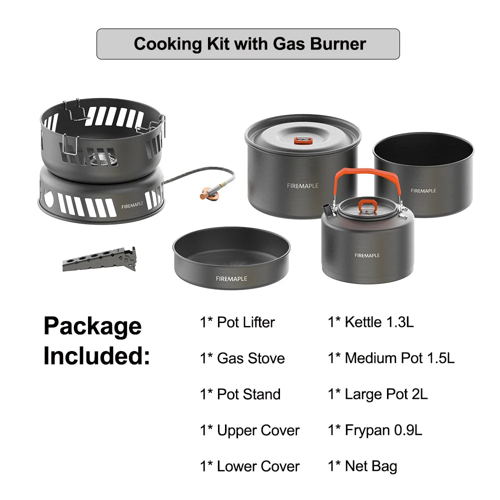 Ultralight Camping Cookware Set with Gas Burner – 5+ Person Aluminum Alloy Pot System for Hiking, Backpacking & Picnics