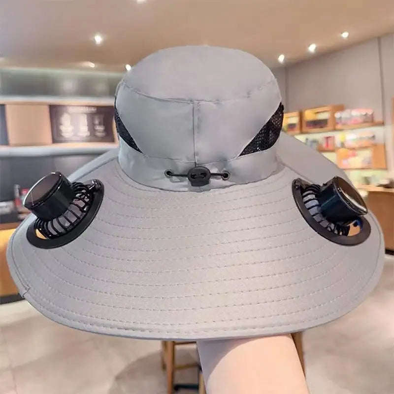 Large Size Quick Dry Bucket Hat With Solar Powered Fan USB Charging Sun Hat For Men Outdoor Hiking Camping Fishing Cooling Wear Trekker Essentials