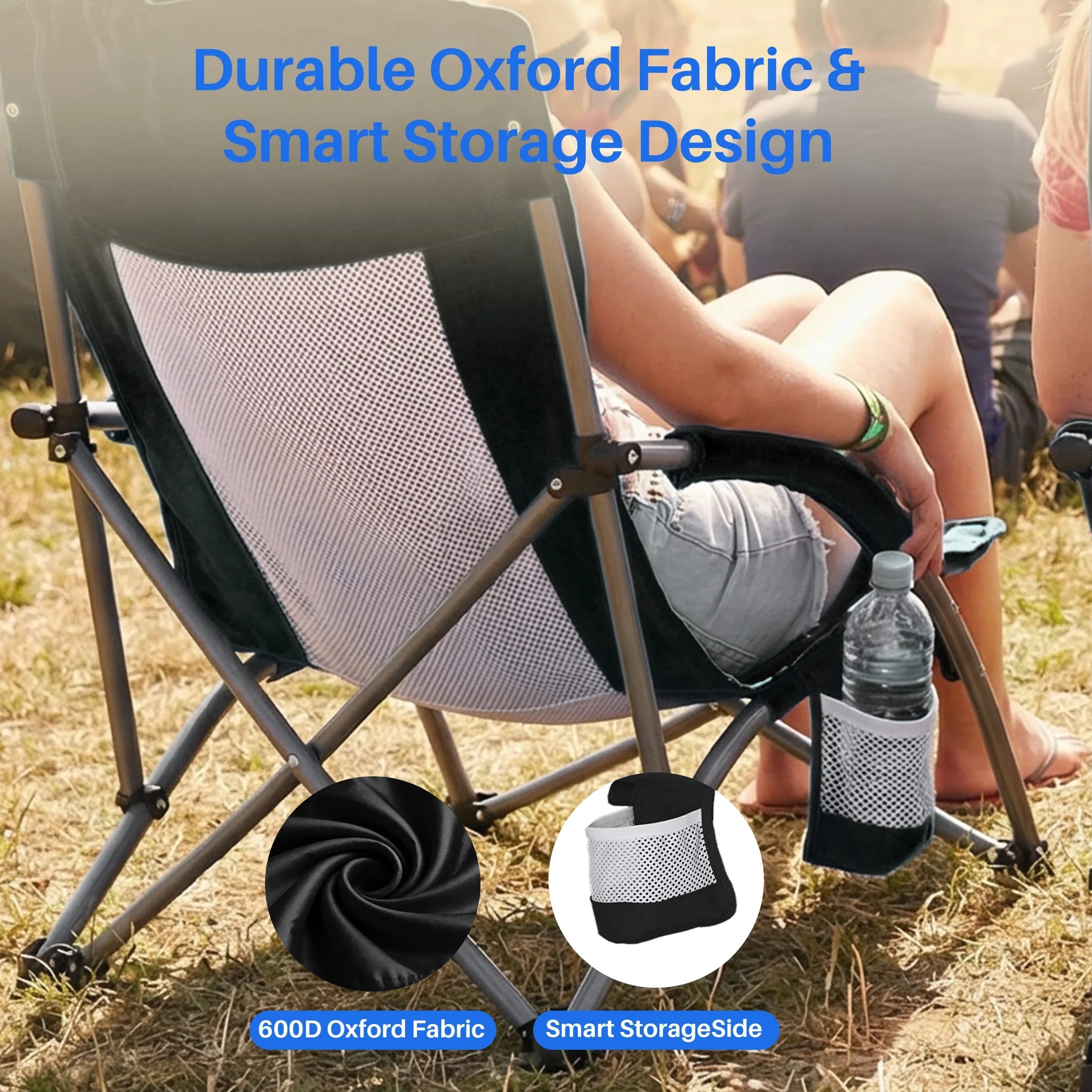 JHK Portable Lightweight Low Camping Beach Chair Mesh Back Padded Armrests Folding Beach Chair with Cup Holder Storage Pocket for Camp Picnic Lawn Trekker Essentials