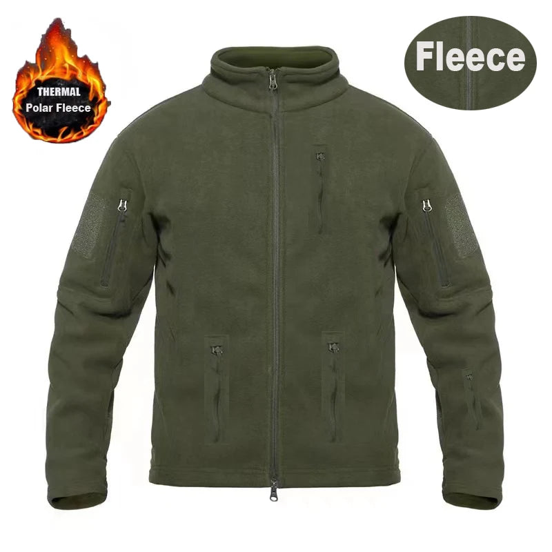 Men's Thermal Polar Fleece Jacket – Windproof Stand Collar Tactical Coat with Multi-Pockets