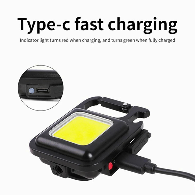 LED Working Light USB Rechargeable Mini Flashlight Portable Bright Keychain Pocket Clip Lantern Outdoor Hiking Fishing Camping Trekker Essentials