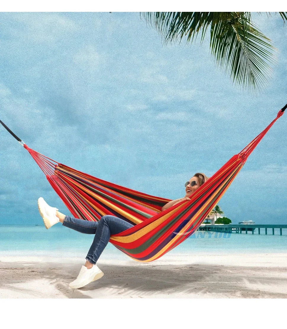 WESTTUNE Outdoor Canvas Hammock Camping Swing Hammock with Tree Ropes Load-bearing Up to 200kg Perfect for Garden Patio Backyard Trekker Essentials