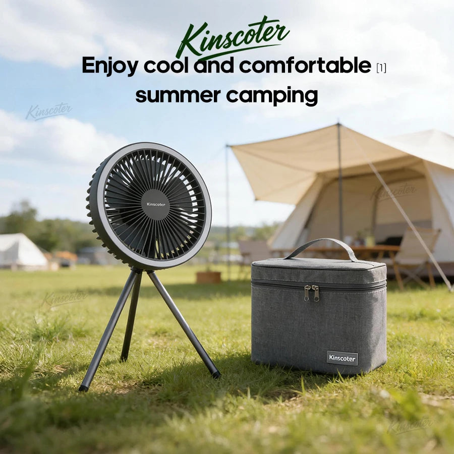 10000mAh Camping Fan Rechargeable Desktop Portable Air Circulator Wireless Ceiling Electric Fan with Power Bank LED Light Tripod Trekker Essentials