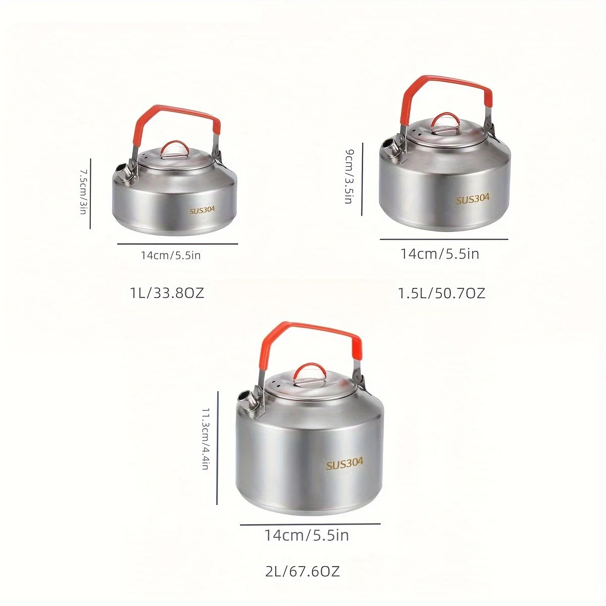 304 Stainless Steel Camping Kettle: 2L Portable Outdoor Tea Pot for Hiking & Picnics