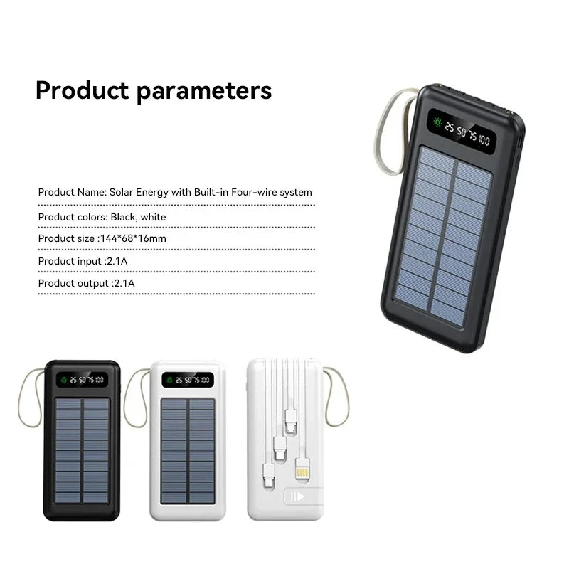 200000mAh Solar Power Bank – Ultra High Capacity Fast Charging Portable Charger with Built-in Cables & LED Light Trekker Essentials