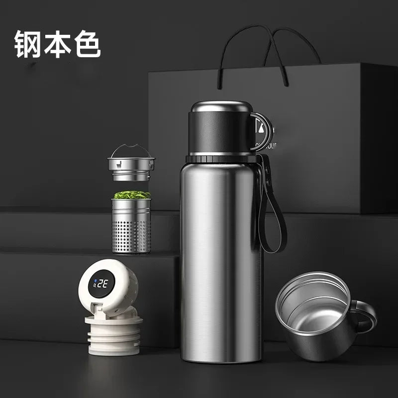 Smart Temperature Display Travel Thermos | 316 Stainless Steel Vacuum Insulated Coffee Mug with Tea Filter