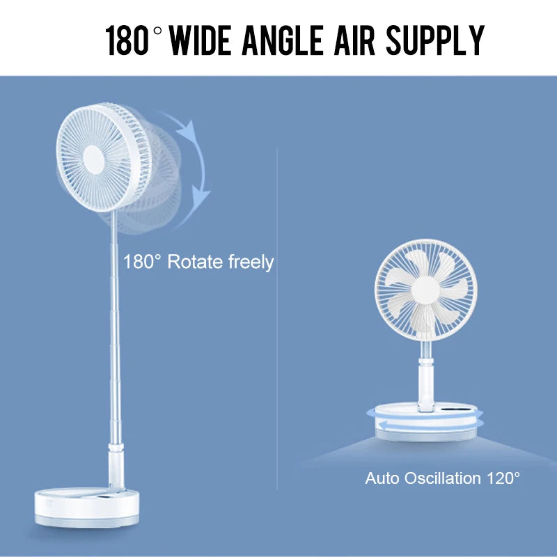 Ventilador de suelo plegable portátil de 10800 mAh | Recargable por USB, control remoto, enfriador de aire silencioso para acampar