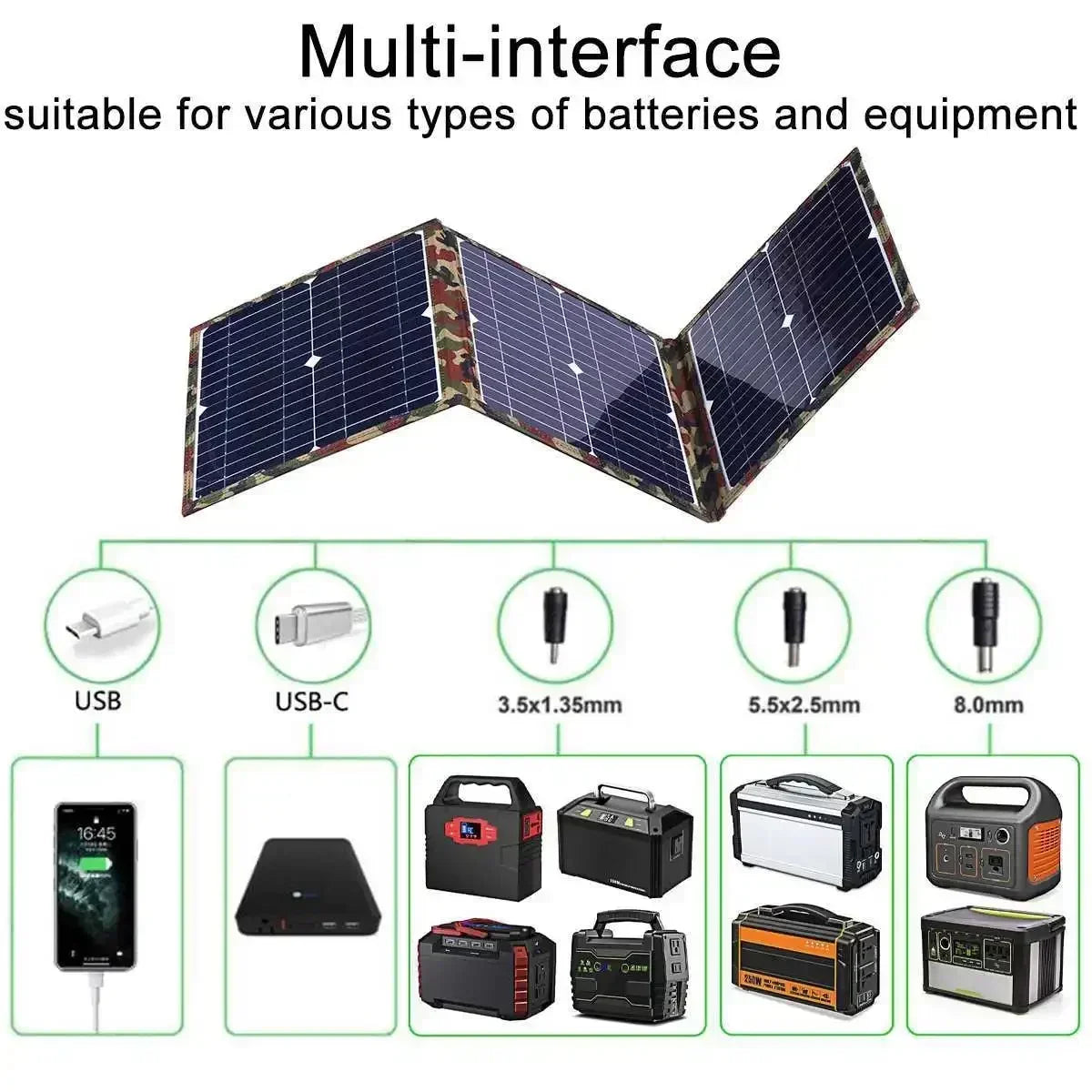 Kit de panel solar para camping, estación de energía solar plegable, cargador de generador portátil MPPT, 18 V para coche, barco, caravana, 800 W