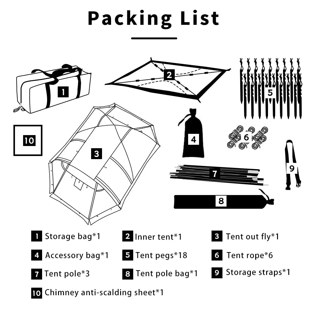 2 Person Hot Tent with Stove Jack – 4 Season Waterproof Camping Tent with Snow Skirt & Extended Vestibule Trekker Essentials