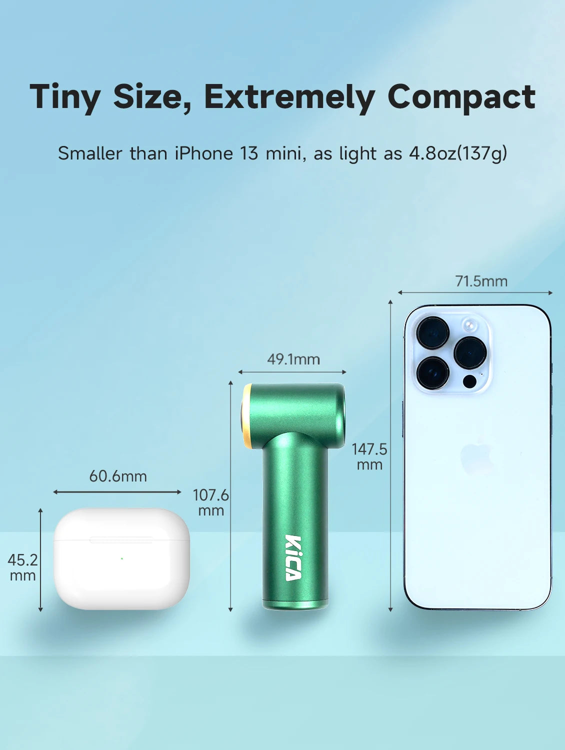 Kica JetFan mini Personal Handheld Fan 3000mAh, Metal Turbo Fan, Adjustable Speed, Outdoor/Travel/Camping, Up to 14H Work Time Trekker Essentials