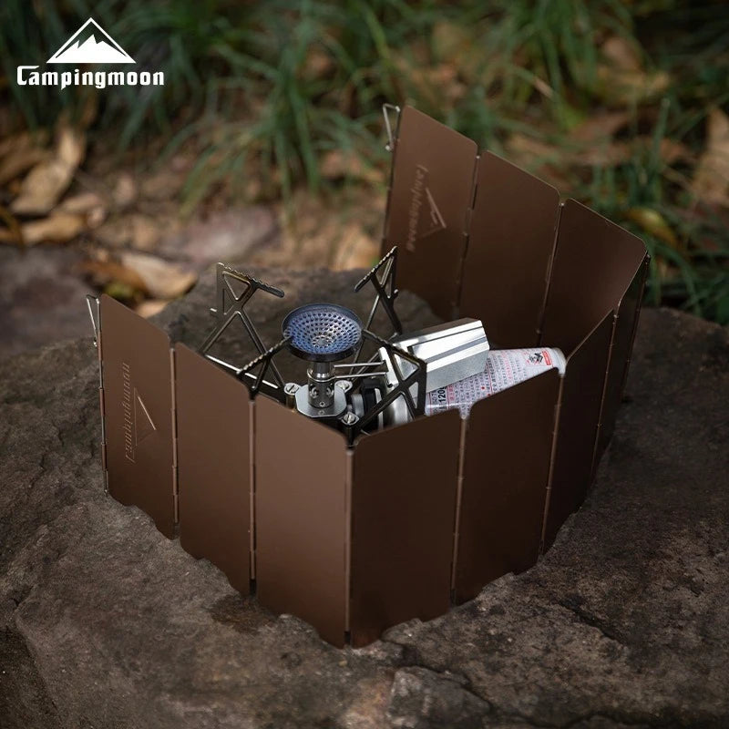 CAMPINGMOON YD8/YD10 Wind Shield – Foldable Aluminum Alloy Gas Stove Wind Guard for Camping, Hiking & Outdoor Cooking