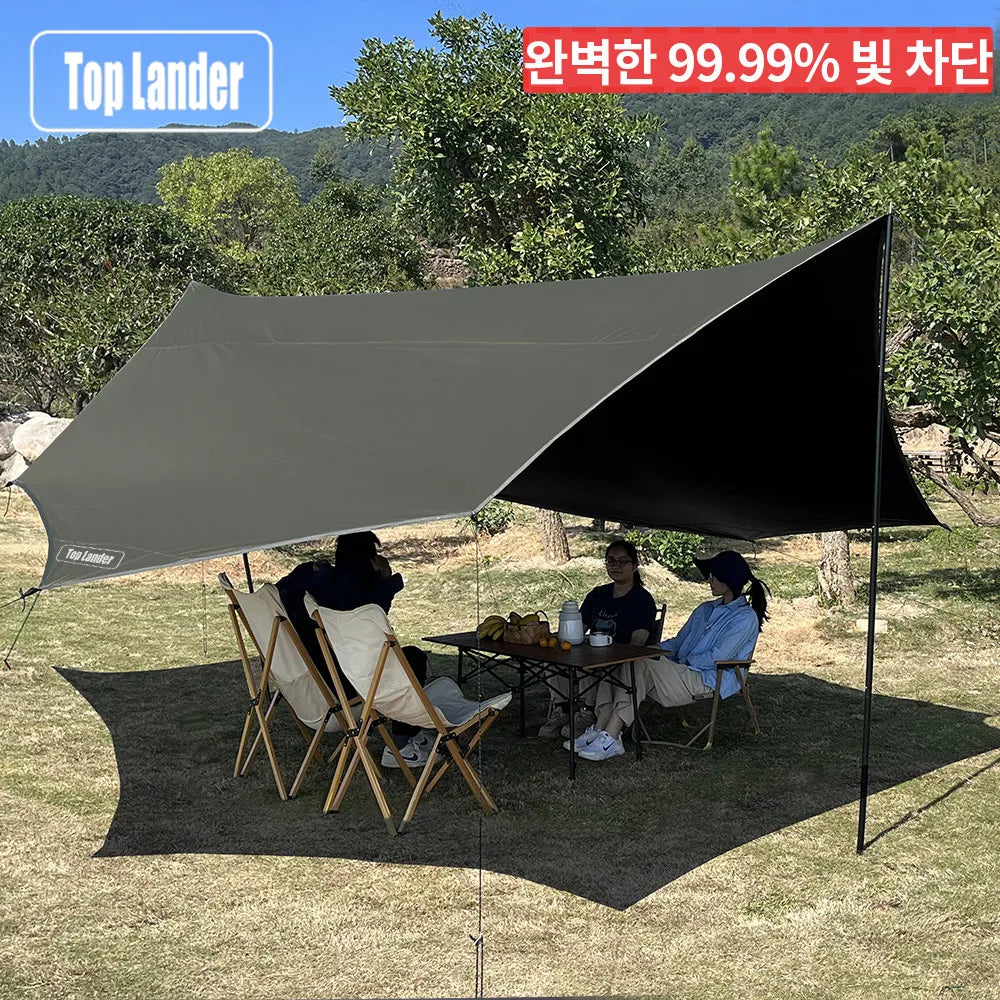 Large Waterproof Camping Tarp 5.1×5.1m – Black Coated Sun Shelter Canopy for Outdoor Camping & Shade Trekker Essentials