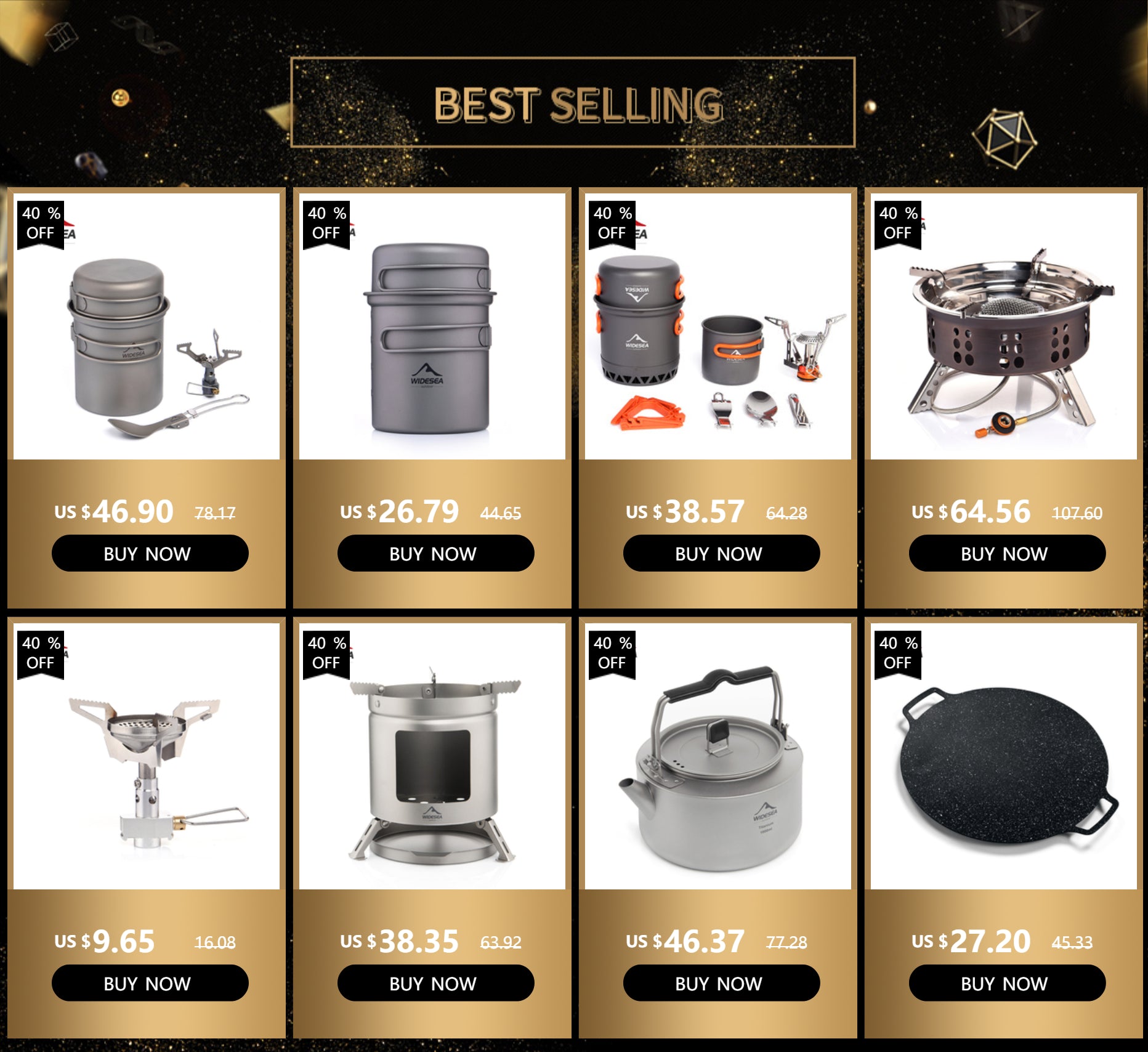 1.3L & 2.3L Lightweight Aluminum Camping Cookware Set with Carry Bag