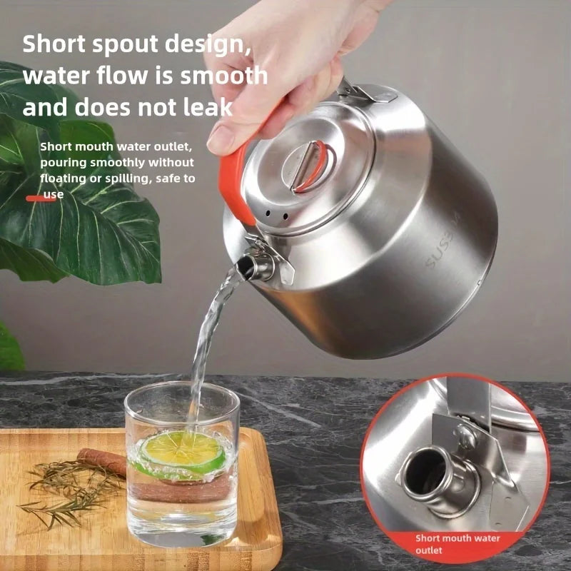 304 Stainless Steel Camping Kettle: 2L Portable Outdoor Tea Pot for Hiking & Picnics