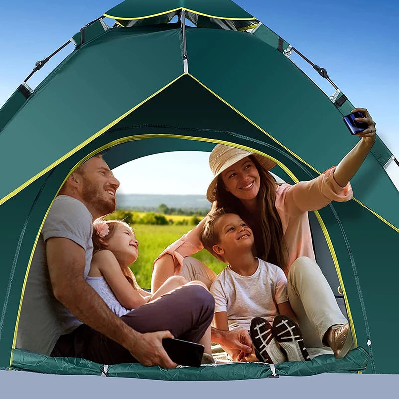 3-4 Person Instant Pop-Up Tent - Waterproof Automatic Camping Tent with Fiberglass Poles for Family Outdoor Adventures