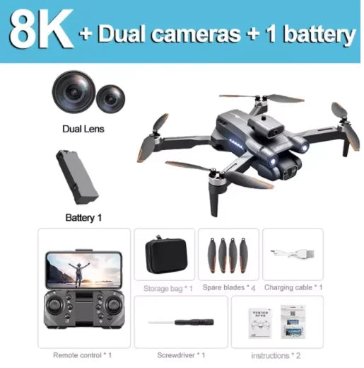 Minidron S1S: cámara dual 8K, motor sin escobillas, FPV de 3000 m, cuadricóptero plegable