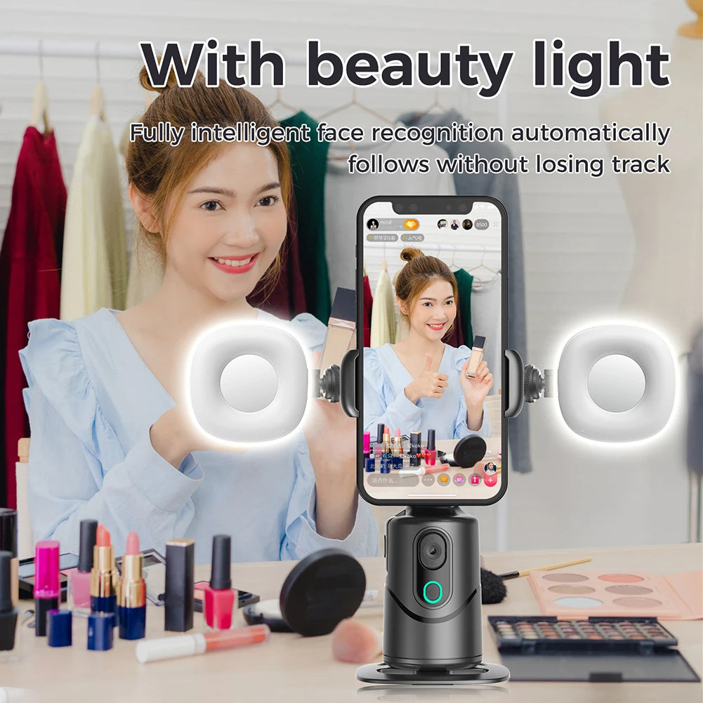360° Auto Face Tracking Phone Tripod with Gesture Control & Fill Light – Smart Stabilizer for TikTok, Live Streaming, and Video Recording
