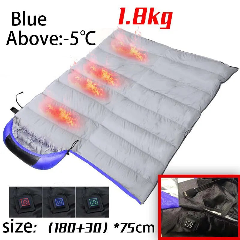 USB Heated Sleeping Bag – Waterproof Lightweight Winter Gear with 4-Zone Heating