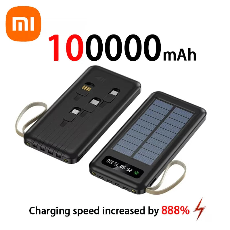 200000mAh Solar Power Bank – Ultra High Capacity Fast Charging Portable Charger with Built-in Cables & LED Light Trekker Essentials
