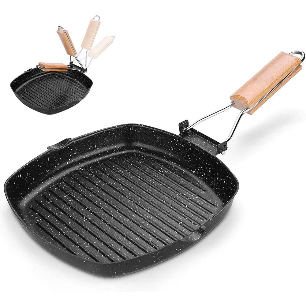 Portable Non-Stick Frying Pan with Folding Handle for Camping, Hiking, and Outdoor Cooking