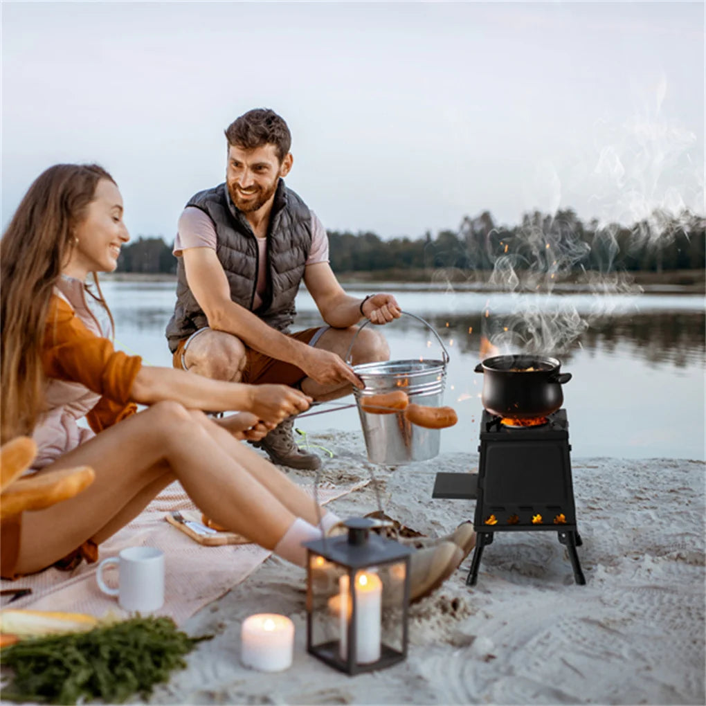 Portable Wood Burning Camp Stove - Windproof Outdoor Heater & Cooker for Camping