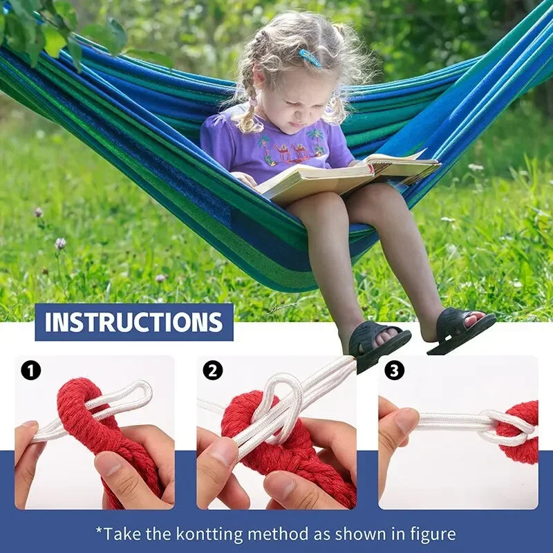 WESTTUNE Outdoor Canvas Hammock Camping Swing Hammock with Tree Ropes Load-bearing Up to 200kg Perfect for Garden Patio Backyard Trekker Essentials
