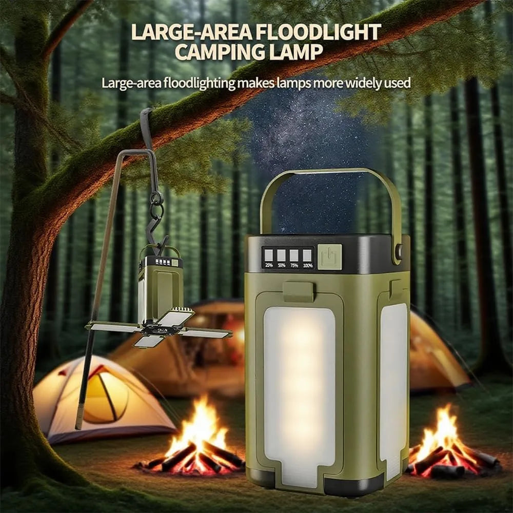 Multifunctional 4-Leaf Foldable Camping Lantern Solar Rechargeable Large Capacity Portable Outdoor Emergency Light Trekker Essentials