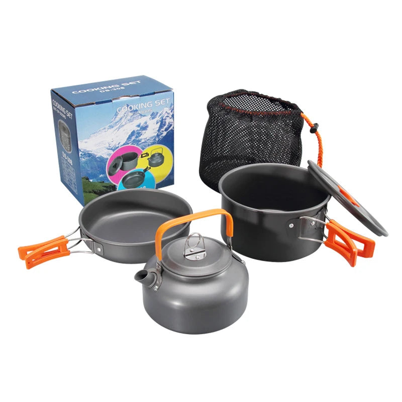 Aluminum Camping Cookware Set – Portable Outdoor Cooking Kit with Pot, Frying Pan & Kettle for 2–3 People Trekker Essentials