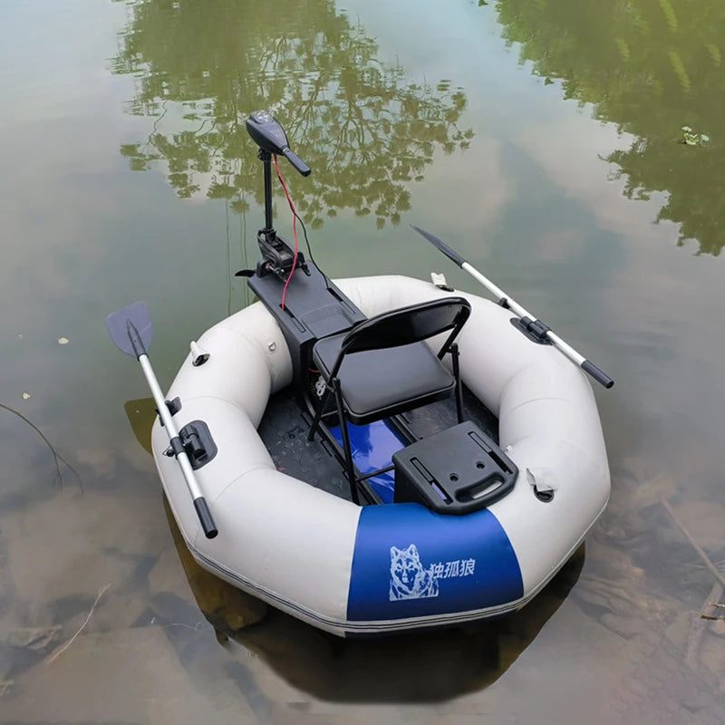 2-Minute Foldable Inflatable Fishing Boat with Electric Motor Port, 250kg Capacity Solo Pontoon Raft