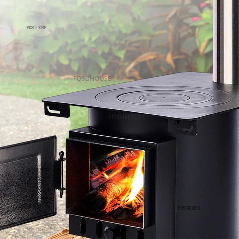 Mobile Wood Burning Heater Stove for Indoor & Outdoor Use - Portable Heating with Cooking Top