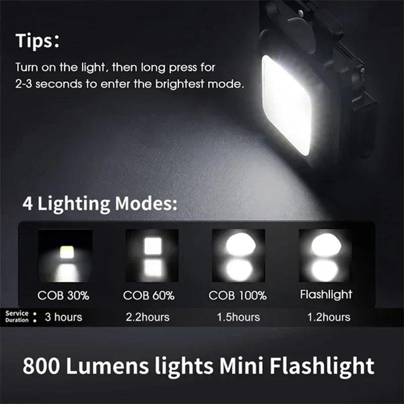 LED Working Light USB Rechargeable Mini Flashlight Portable Bright Keychain Pocket Clip Lantern Outdoor Hiking Fishing Camping Trekker Essentials
