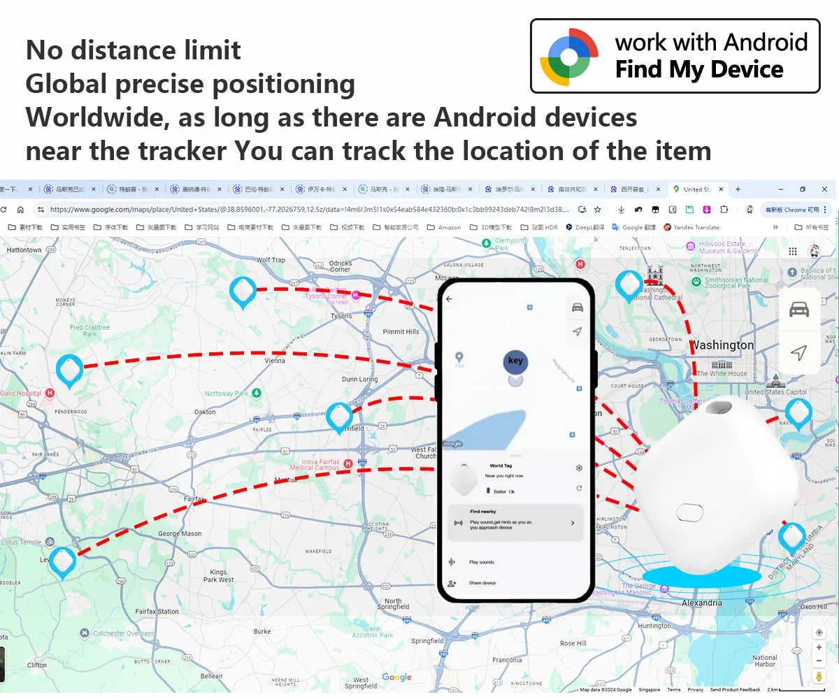 Smart Tracker Tag for Android device Google Find Hub App tag Key Finder Wallet/bag tracker Google Certified Bluetooth Finder Trekker Essentials
