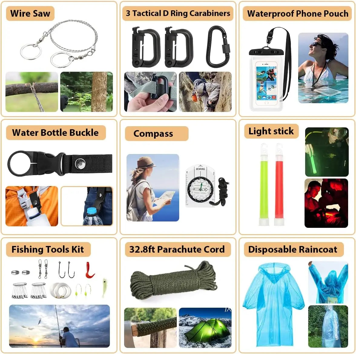 250Pcs Emergency Survival Kit with First Aid, Molle Bag & Tent for Outdoor Adventure, Hiking, Hunting Trekker Essentials