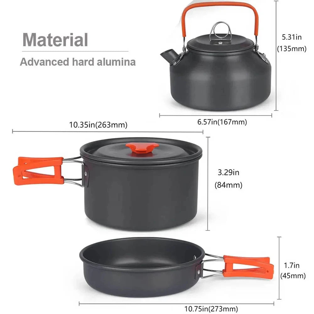 Ultralight Camping Cookware Set - Non-Stick 3-Piece Aluminum Pot/Pan/Kettle