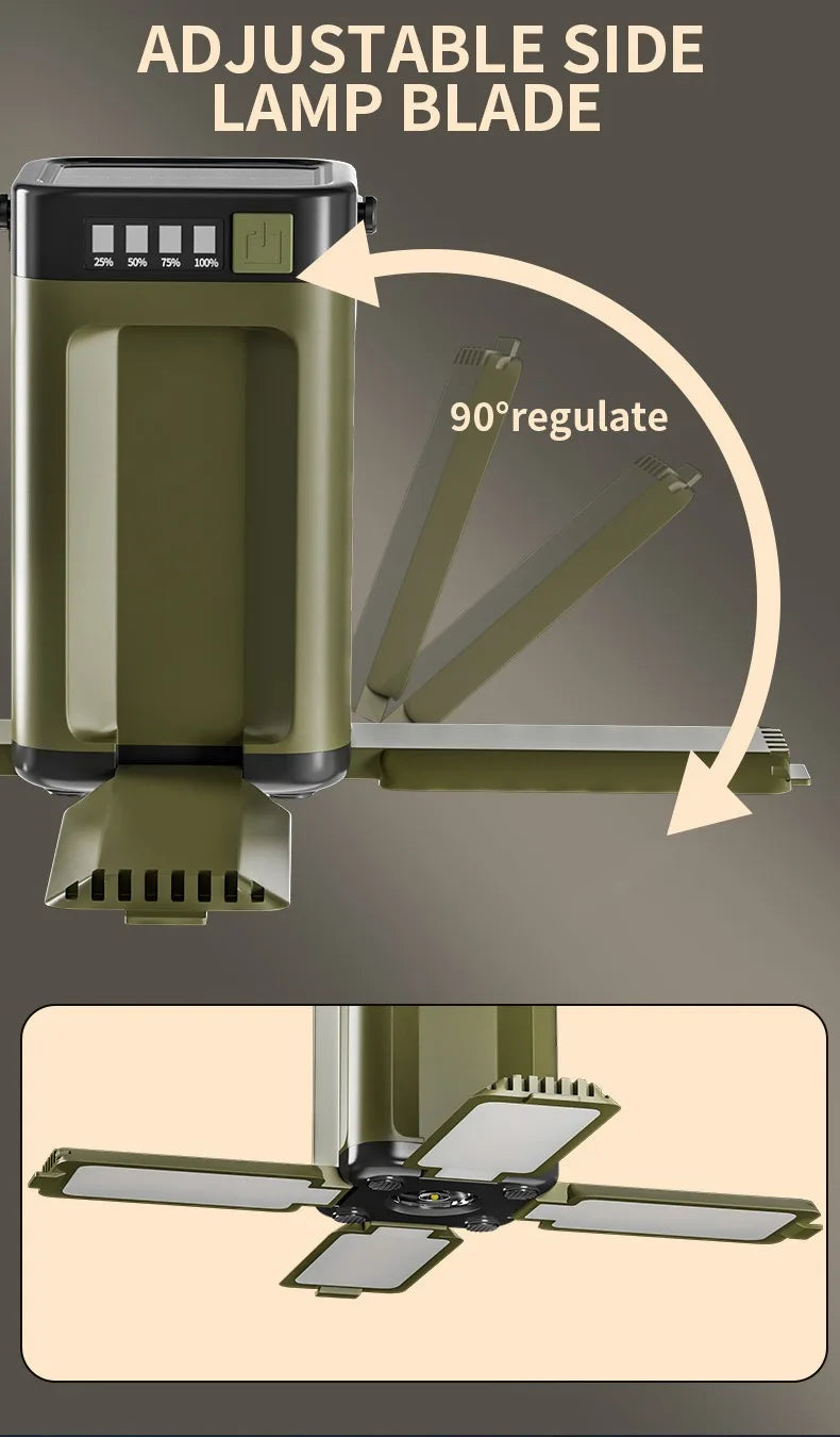 Multifunctional 4-Leaf Foldable Camping Lantern Solar Rechargeable Large Capacity Portable Outdoor Emergency Light Trekker Essentials