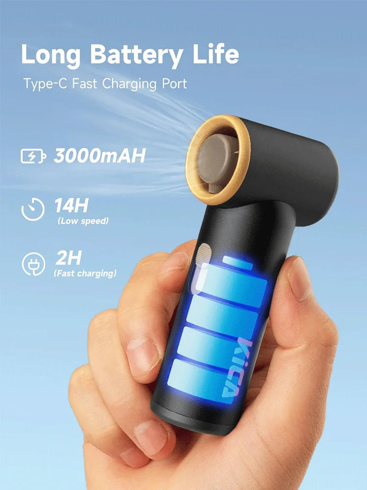 Kica JetFan mini Personal Handheld Fan 3000mAh, Metal Turbo Fan, Adjustable Speed, Outdoor/Travel/Camping, Up to 14H Work Time Trekker Essentials