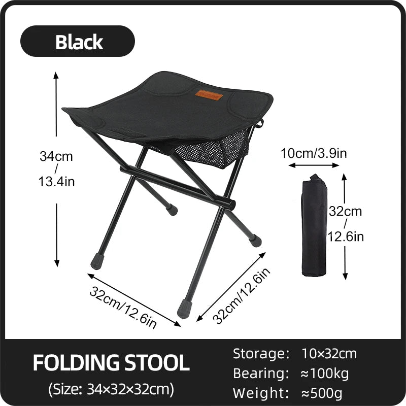 PACOONE Outdoor Portable Folding Stool Aluminum Alloy Minin Storage Chair Camping Fishing Chair Picnic Lightweight Furniture New Trekker Essentials