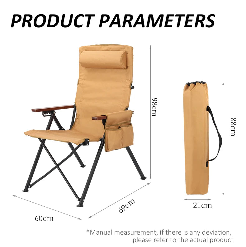 Adjustable 5-Position Folding Chair With Pillow & Armrests - Perfect For Outdoor Camping, Fishing, And Patio Relaxation