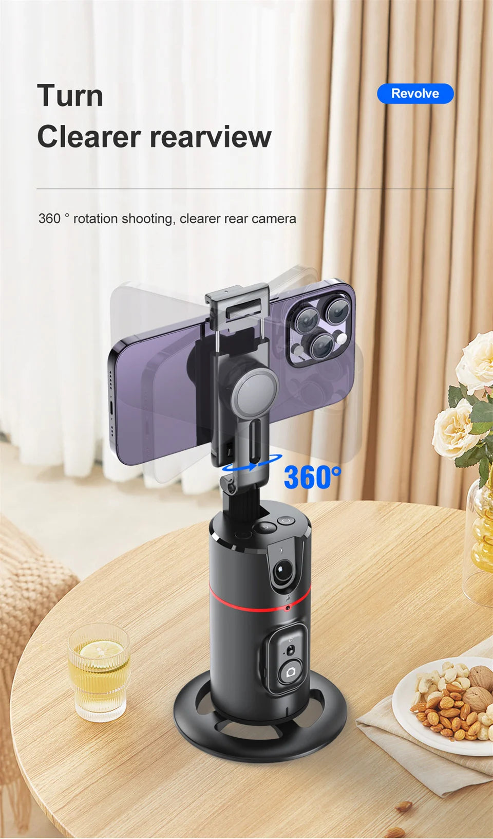 360° Rotating Phone Gimbal with 1.5M Selfie Stick & Face Tracking – Stabilizer for TikTok, Vlogging & Live Streaming