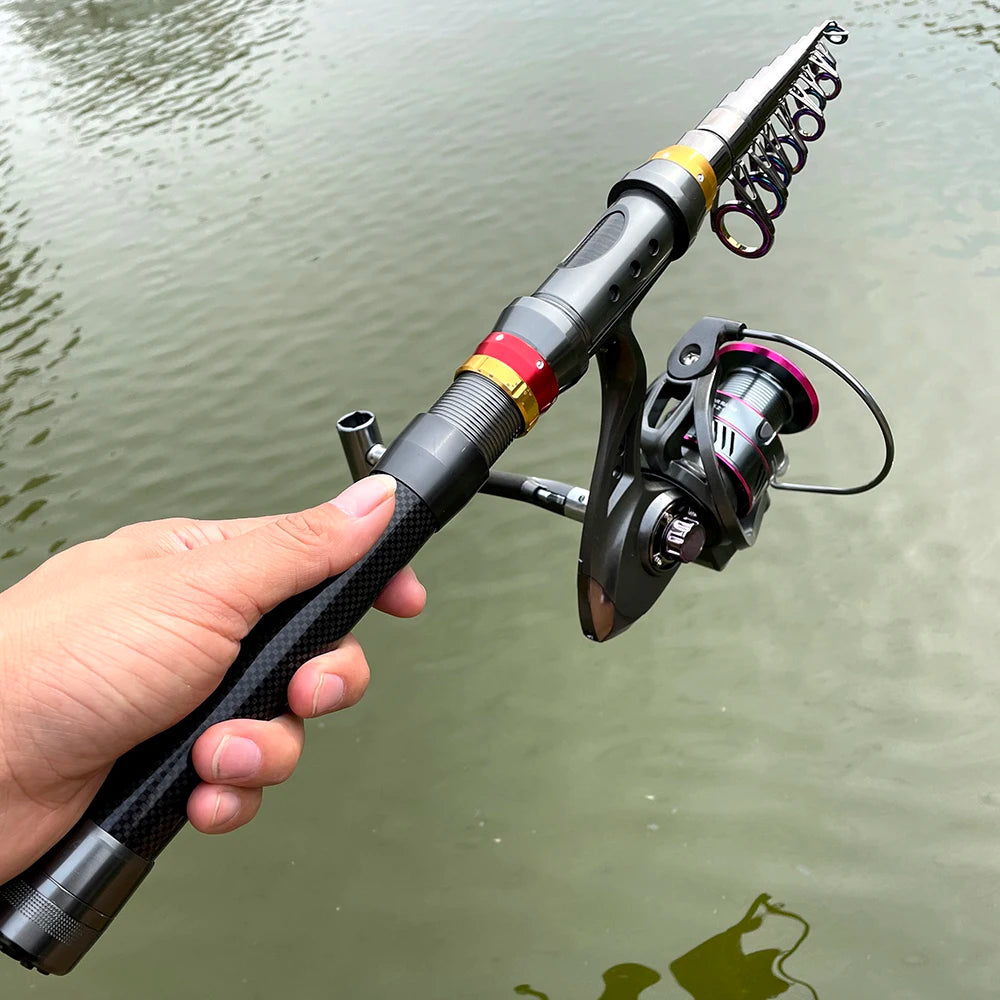 1.8-3.6m Carbon Fiber Fishing Rod And Reel Combo Super Hard Telescopic Fishing Pole Spinning Reel Kit Max Resistance 3-8kg Pesca Trekker Essentials